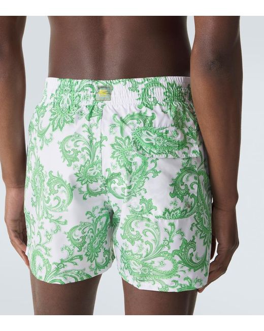 Etro Green Paisley Swim Trunks for men