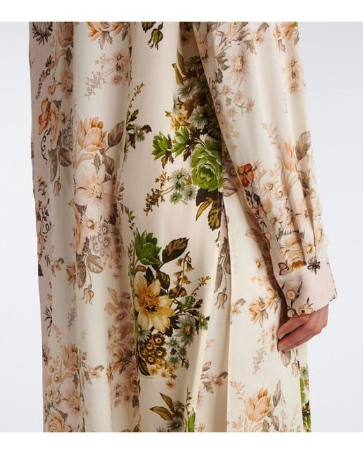 Acne Metallic Tie-Neck Floral Silk Georgette Midi Dress
