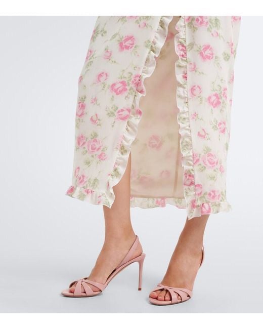 Alessandra Rich White Bow-Detail Floral Ruffled Silk Midi Dress
