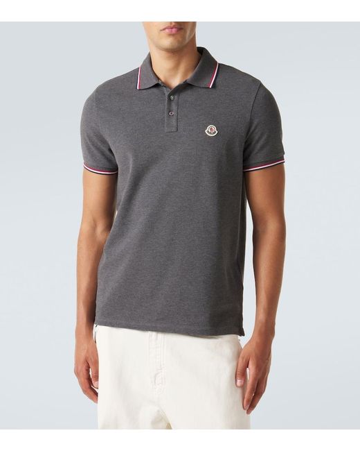 Moncler Gray Logo Cotton Pique Polo Shirt for men