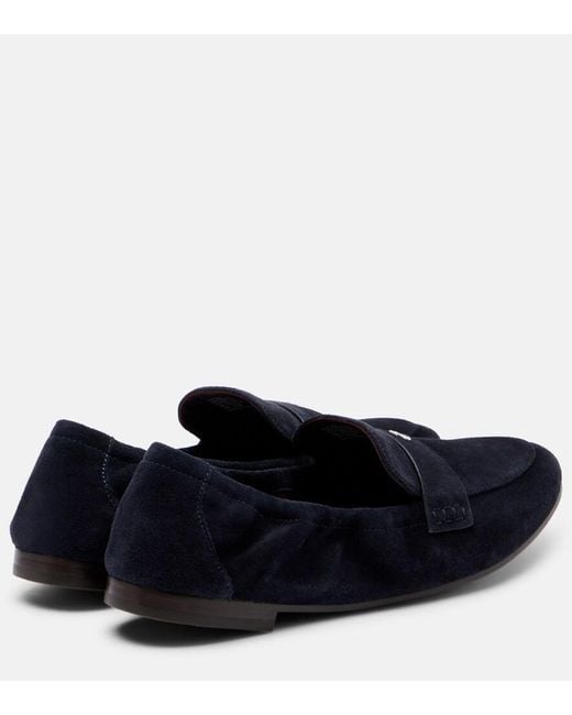 Tory Burch Blue Logo Suede Loafers