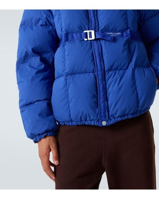 Stone Island Blue Logo Cotton-Blend Down Jacket for men
