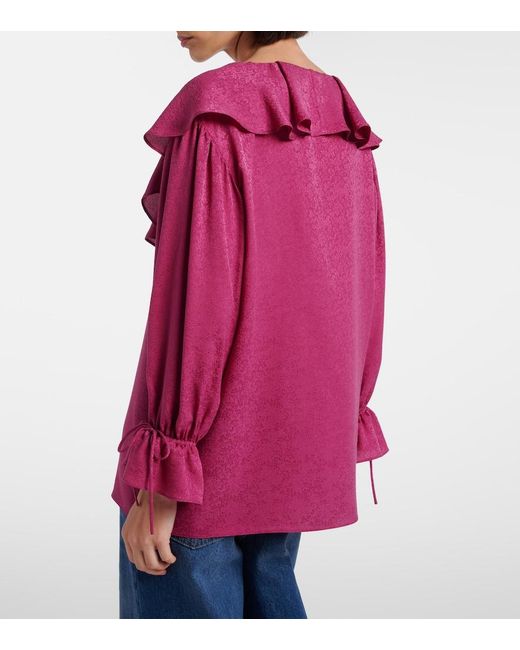 Chloé Pink Ruffled Silk Jacquard Blouse