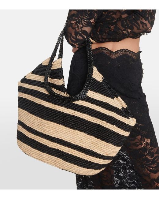 Rabanne Black Large Striped Raffia Tote Bag
