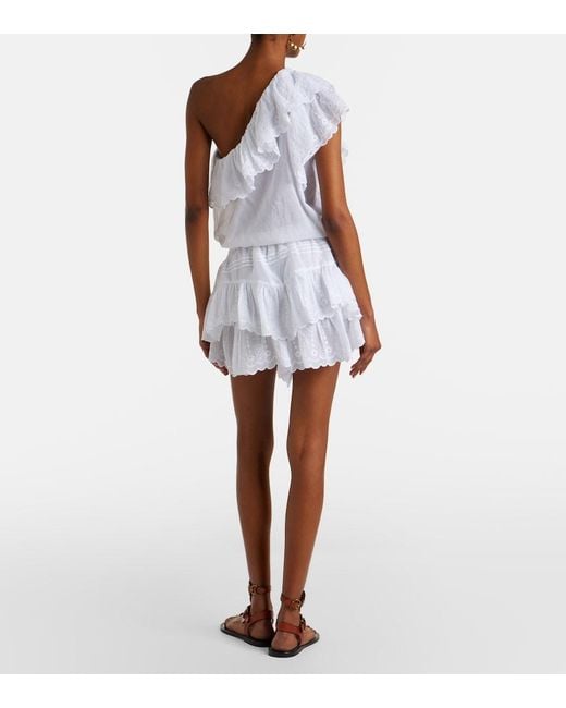 Isabel Marant White Lalia Embroidered Ruffled Minidress