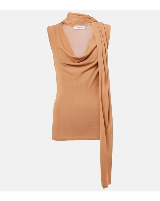 AYA MUSE Brown Draped Scarf-Detail Top