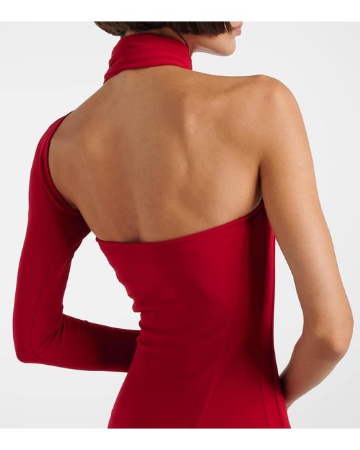 Courreges Red One-Shoulder Crepe Maxi Dress
