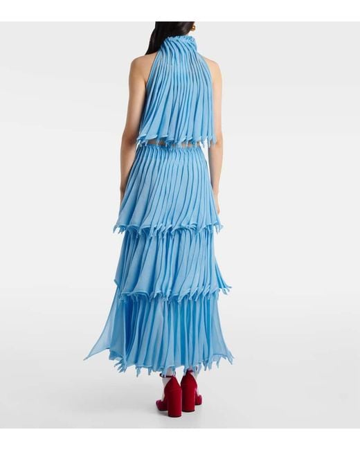 Alaïa Blue Pleated Mesh Crop Top