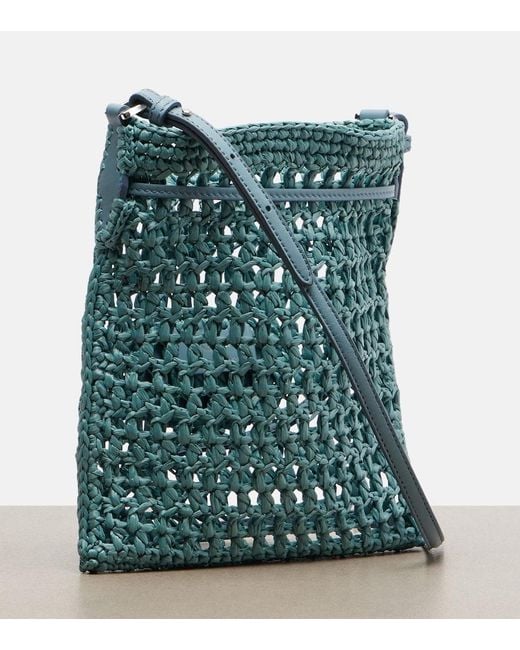 Tod's Blue Ebl Mini Raffia-Effect Bucket Bag
