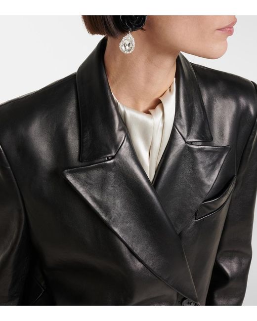 Magda Butrym Black Double-Breasted Leather Coat