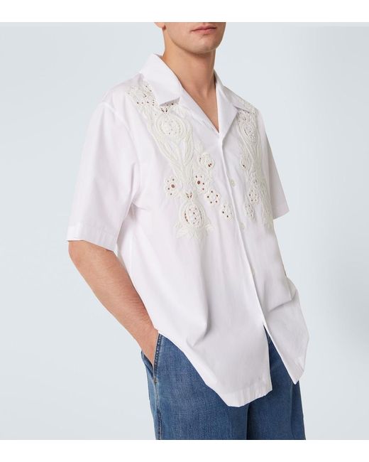 Valentino White Embroidered Cotton Poplin Bowling Shirt for men