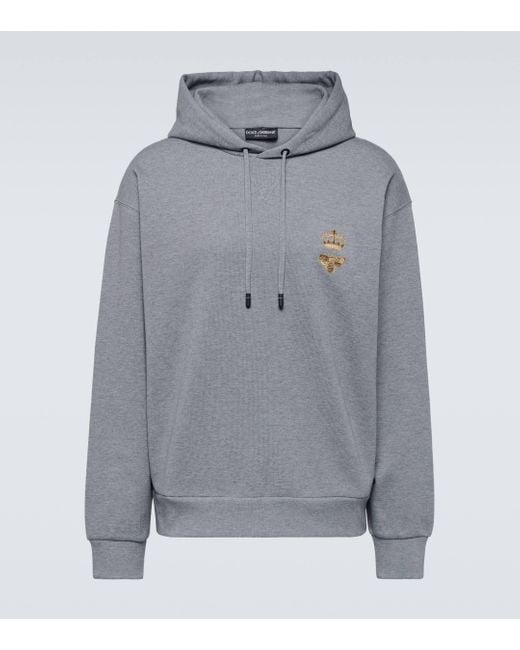 Dolce & Gabbana Gray Embroidered Jersey Hoodie for men