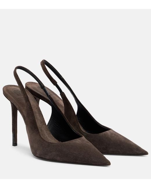 Brunello Cucinelli Black Monili Suede Slingback Pumps
