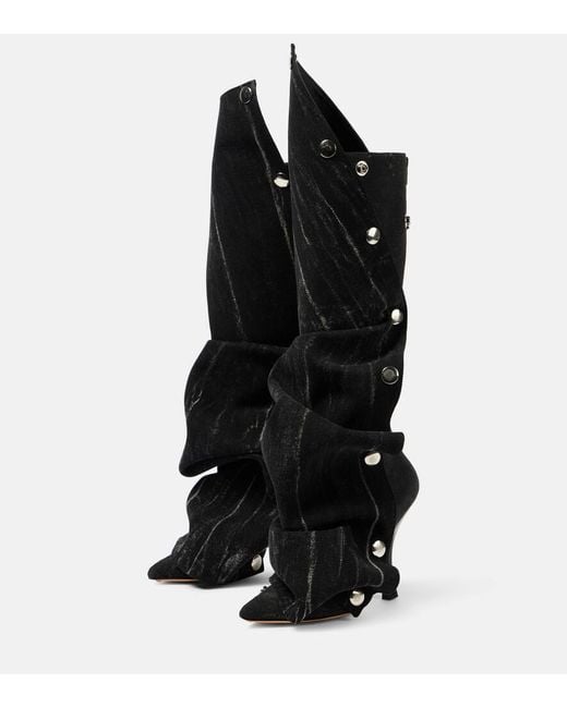 Y. Project Black Snap Denim Knee-High Boots