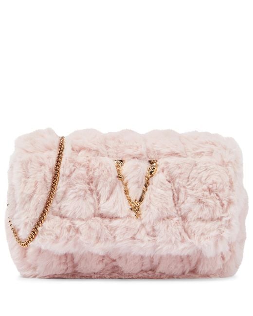 Versace Virtus Small Faux Fur Crossbody Bag in Pink | Lyst