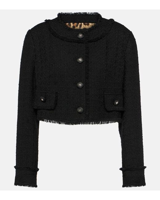 Dolce & Gabbana Black Cropped Wool-blend Tweed Jacket