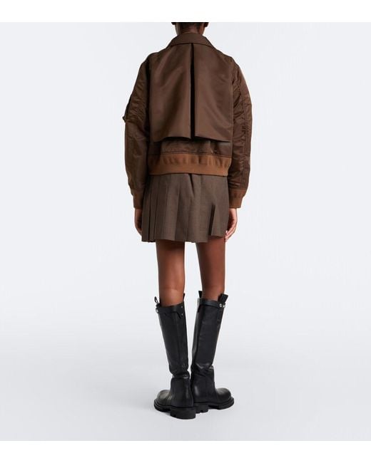 Sacai Brown Pleated Asymmetric Wool Skort