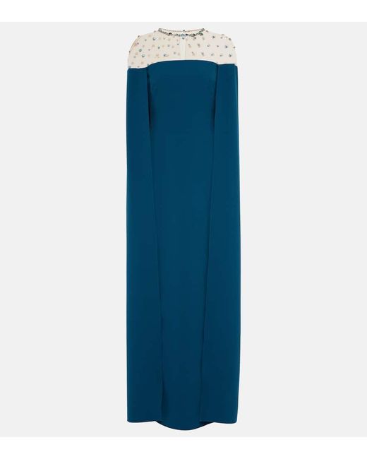Safiyaa Blue Ambere Embroidered Cape-detail Gown