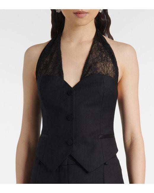 Nina Ricci Black Lace-Trimmed Halterneck Vest