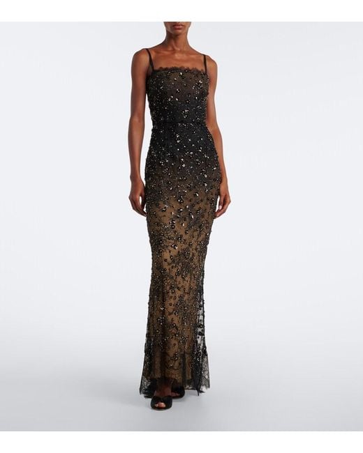 Elie Saab Black Sequined Lace Gown