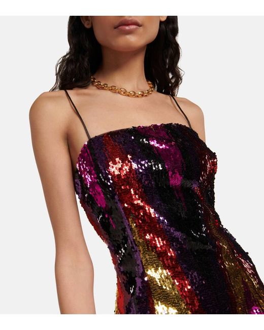 Rebecca Vallance Red Feather-trimmed Sequined Minidress