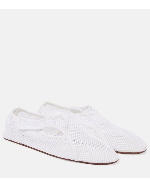 Alaïa White Ballerinas Aus Mesh Mit Leder
