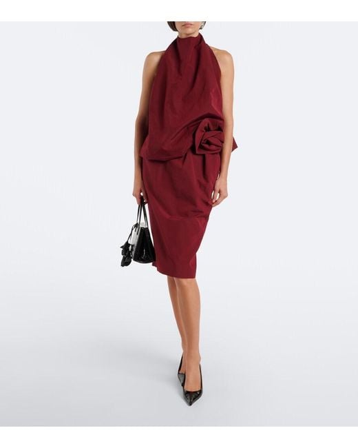 Magda Butrym Red Floral-Applique Cotton And Silk Midi Skirt