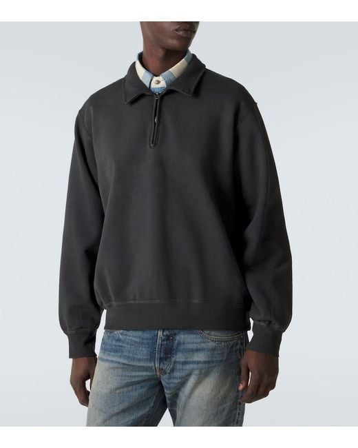 RRL Black Cotton Half-Zip Sweatshirt for men