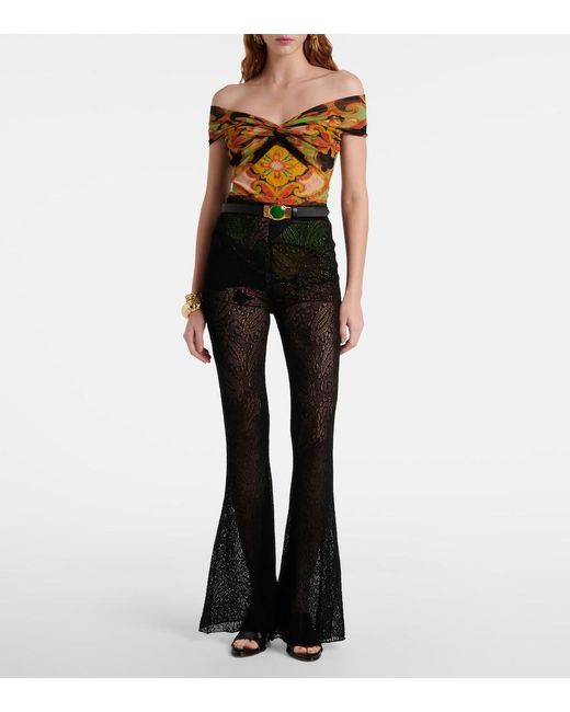 Etro Black Cotton Lace Flared Pants