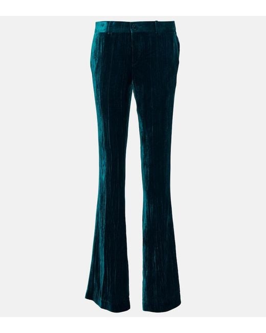 Petar Petrov Blue Gomez Low-Rise Slim Velvet Pants