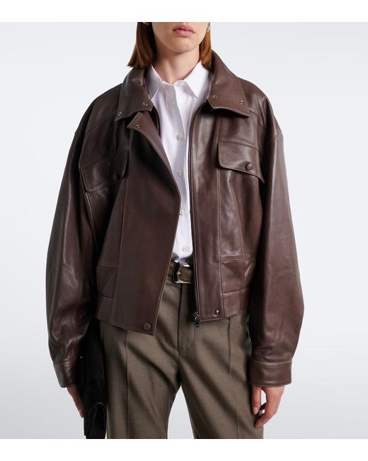 Nour Hammour Brown Quincy Leather Blouson Jacket