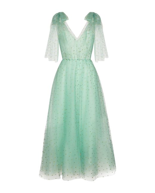 Monique Lhuillier Green Embellished Tulle Midi Dress