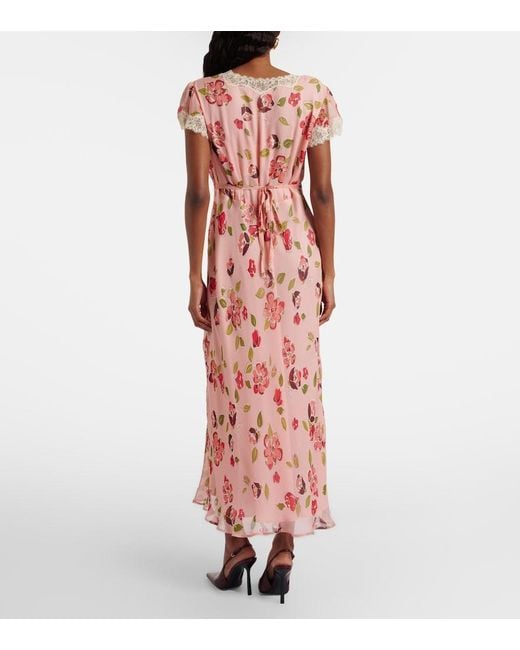 Rixo Pink Clarice Floral Lace-Trimmed Midi Dress