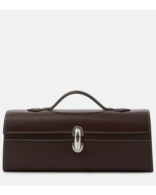 SAVETTE Brown Slim Symmetry Pochette Leather Shoulder Bag