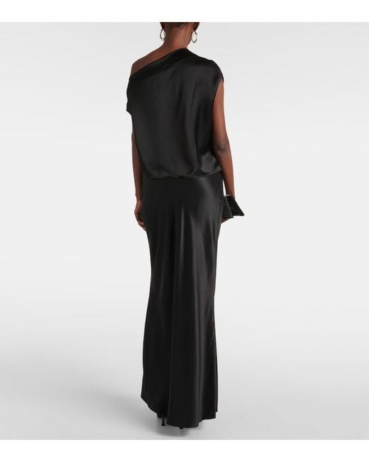 The Sei Black Draped One-Shoulder Silk Top