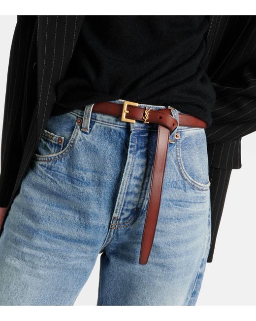 Saint Laurent Brown Cassandre 20 Leather Belt