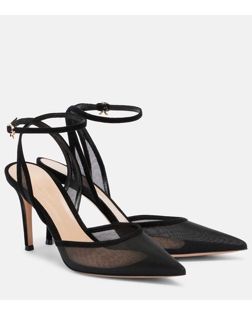 Gianvito Rossi Black Dorotea Suede-Trimmed Slingback Pumps