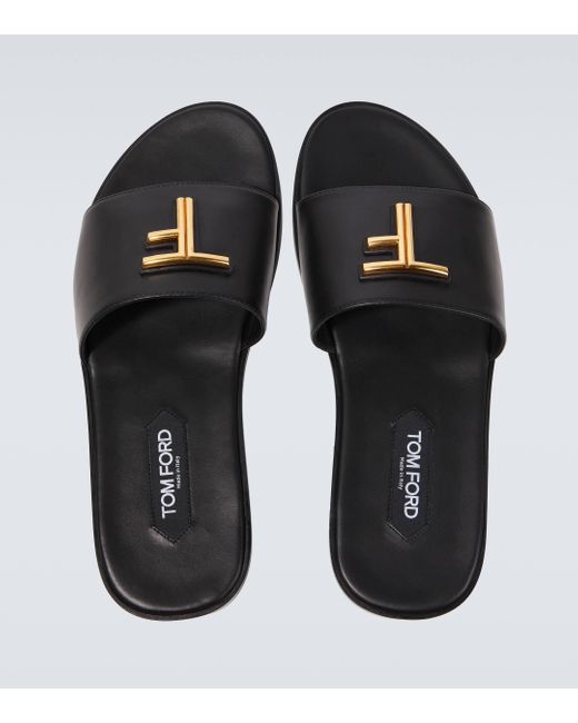 Tom Ford Black Brighton Leather Sandals for men