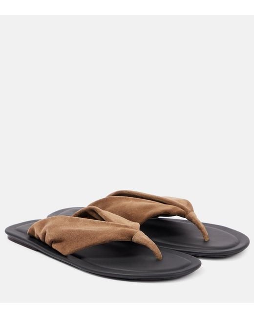 Brunello Cucinelli Brown Suede Thong Sandals