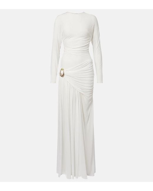 Christopher Esber White Stone Pin Draped Jersey Gown