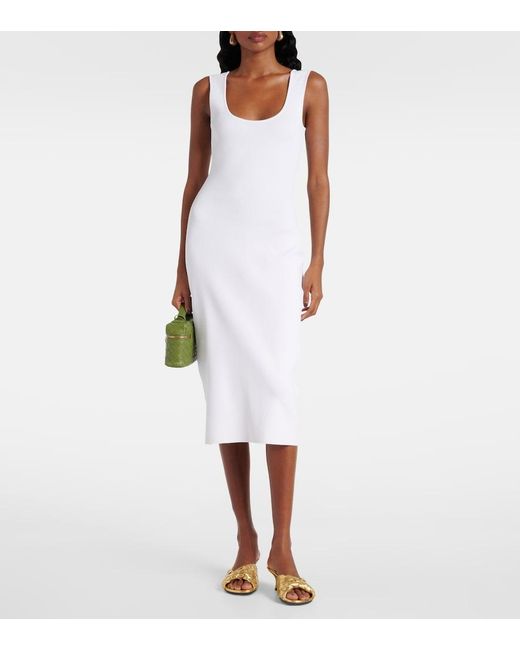Bottega Veneta White Chain-Detail Ribbed-Knit Midi Dress