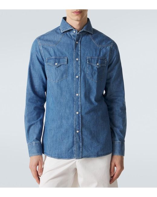 Brunello Cucinelli Blue Denim Shirt for men