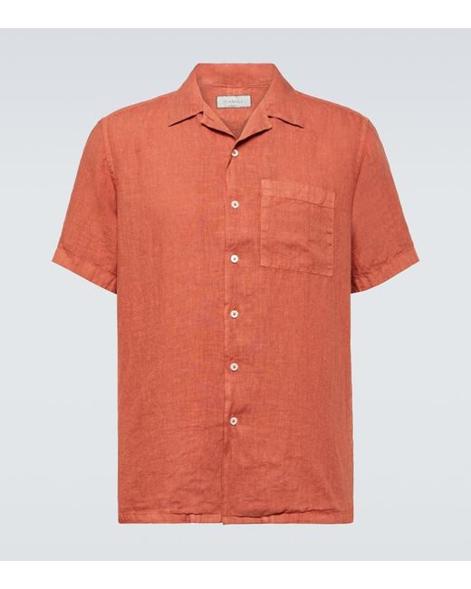 Camisa de lino Canali de hombre de color Orange
