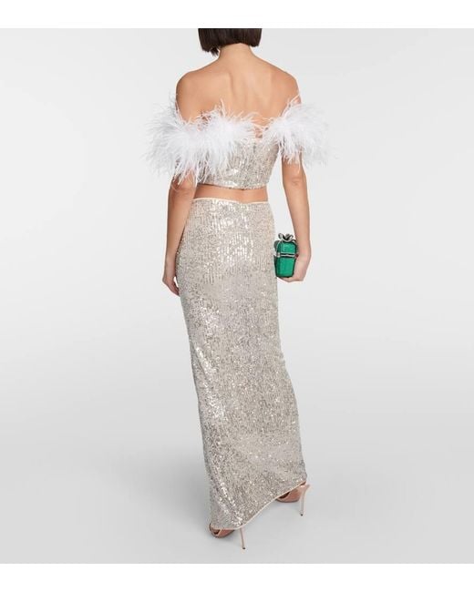 Self-Portrait Natural Sequined High-Rise Maxi Skirt