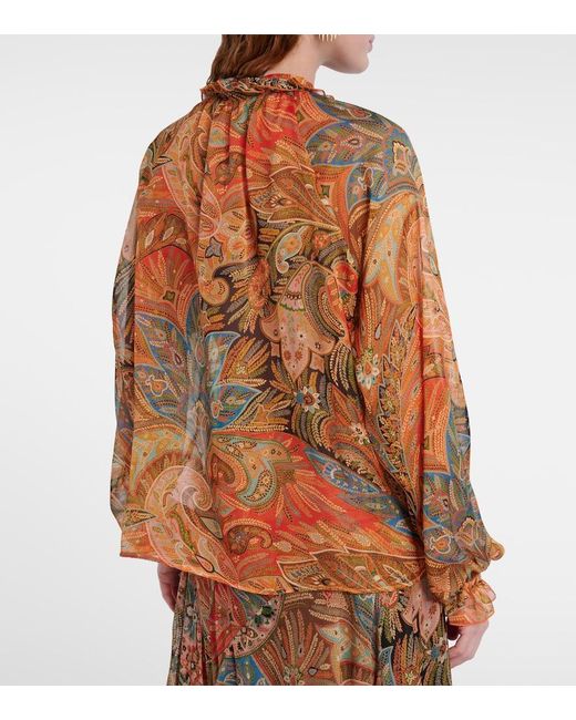Etro Pink Printed Ruffled Silk Blouse