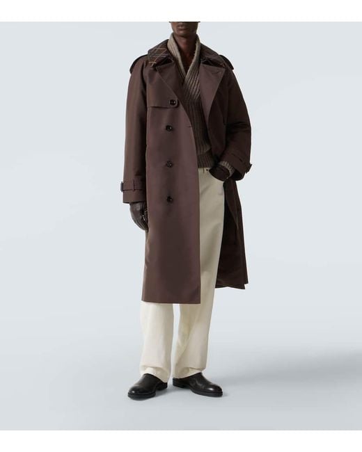 Burberry Brown Check Silk And Cotton Trench Coat for men