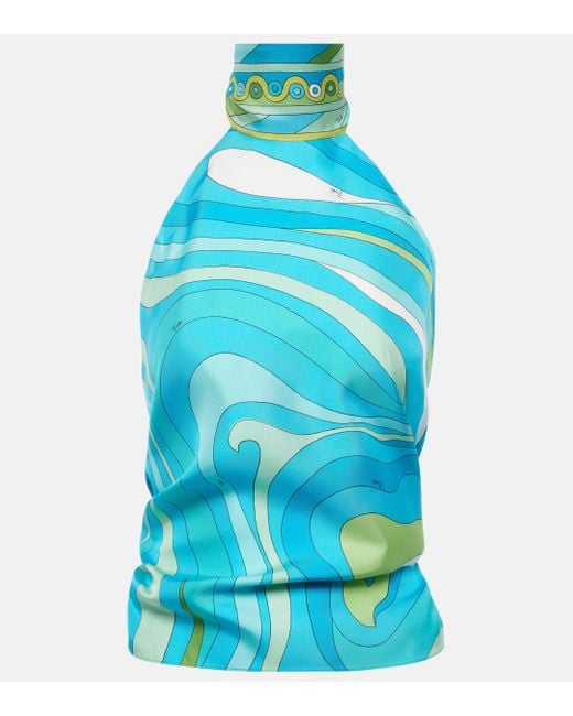 Emilio Pucci Blue Vivara Printed Silk Satin Top