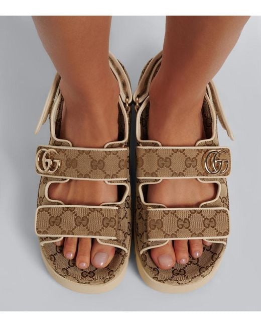 Gucci Brown Double G Gg Canvas & Leather Sandal