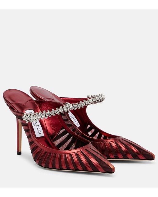 Jimmy Choo Red Bing 65 Embellished Leather And Mesh Pumps