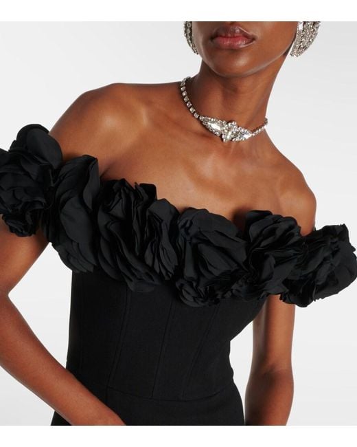 Rebecca Vallance Black Odetta Floral-Applique Midi Dress